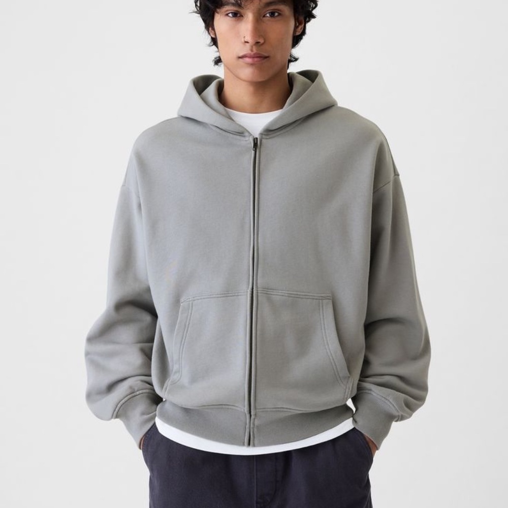 gap men’s classic heavyweight 90s zip front hoodie sweatshirt M pilot gray